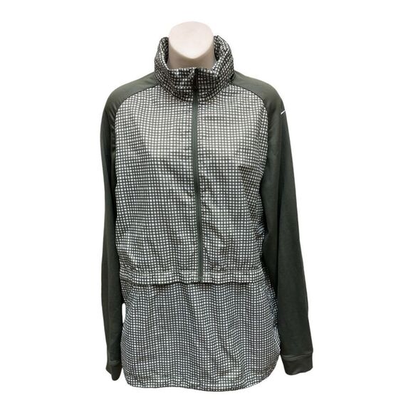 Nike GOLF Pullover Dri-Fit Fabric Mix 1/2 Zip Cover-Up Size M Green Gingham Hood - Picture 2 of 13